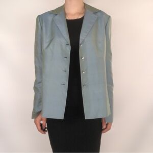 Lafayette 148 Blue‎ Iridescent Diamond Button Silk Blazer
